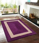 Modern purple rug with beige rectangular border